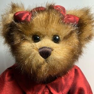 The Bearington Collection ‘Greta Garland’ Bear with Red Satiny Dress & Bows.